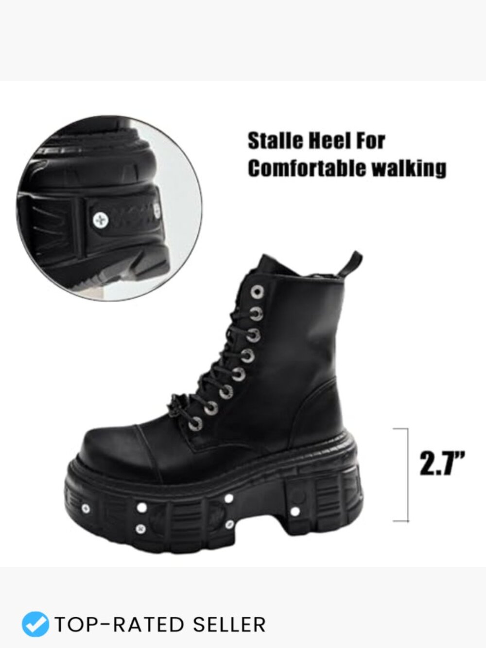 Gothic Platform Ankle Boots Chunky Block Heel Lace Up Combat Motorcycle Punk - Picture 5 of 7